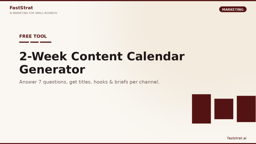 Free 2-week content calendar generator for small business with AI-generated post titles per channel